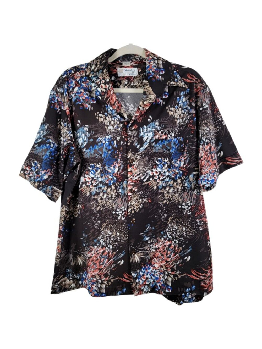 VTG 70s Touch of Class Mens Abstract Retro Disco Dagger Short Sleeve Shirt L